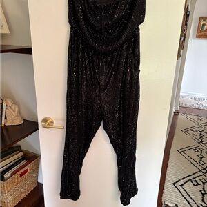 City Chic Black Jumpsuit with Ruched Detail